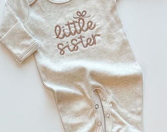 Western Little Sister Outfit for Hospital Romper for Newborn Baby Girl Lil Sis Announcement Matching Big Sis Shirt for Baby Announcement