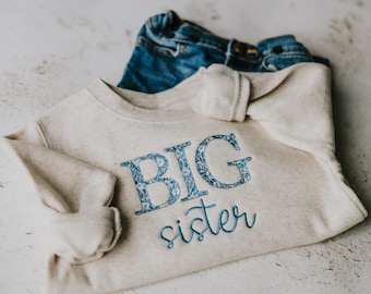 Big Sister Shirt with Chinoiserie Print Sweatshirt for New Big Sister Sibling Gift for Big Sis Shirt for Hospital Blue Shirt for Big Sister