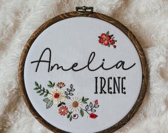 Wildflower Baby Name Announcement Sign for Newborn Baby Name Plate Embroidered Hospital Name Sign for Newborn Name Sign with Flowers