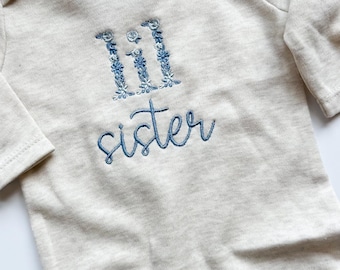 Lil Sister Outfit with Floral Letters for Hospital Romper for Newborn Baby Girl Announcement Matching Big Sis Shirt for Sibling Shirt