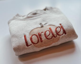 Personalized Pumpkin Shirt for Toddler Fall Gift for Kids Thanksgiving Embroidered Sweatshirt Custom Name Shirt for Fall