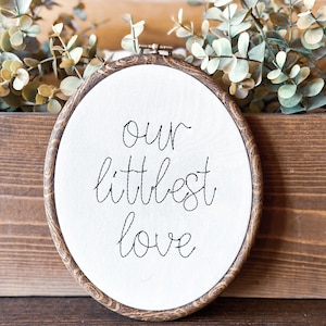 Our Littlest Love Birth Announcement, Newborn Photo Prop, Pregnancy Announcement, Embroidered Birth Announcement, Nursery Decor