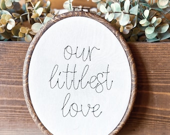 Our Littlest Love Birth Announcement, Newborn Photo Prop, Pregnancy Announcement, Embroidered Birth Announcement, Nursery Decor