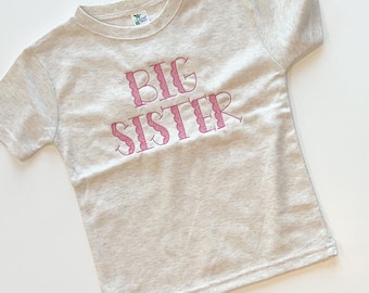 Big Sister T-shirt with Scalloped Letters for Girls Big Sister Short Sleeve Tshirt Sibling Announcement Big Sis Shirt for New Baby