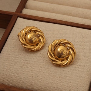 18k Gold Plated Stainless Steel Braided Old Money Vintage Stud Earrings, Rosei Earrings, Chunky Earrings, Gift for Her, Waterproof Earrings
