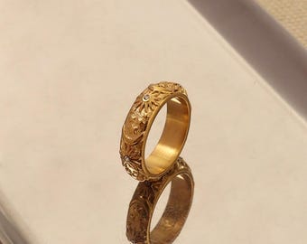 18K vergoldet Eclipse Sonne und Mond Ring 18K Gold Gürtel Ring, Geschenk für Sie 18k Gold Edelstahl wasserdicht Sonne Mond Ring Geschenk für Mama