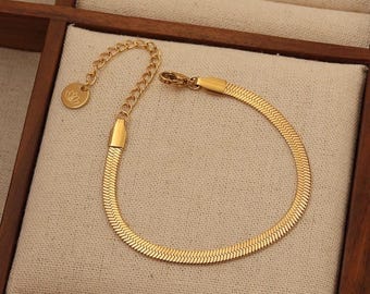 18k vergoldet Herringbone Armband Luna Armband Zierliches Armband Goldarmband Brautjungfer Geschenk Für sie Geschenk für Mama 18k Goldarmband