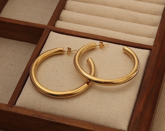 18K vergulde gouden hoepels Joy-oorbellen Cadeau voor haar Cadeaus voor moeder Grote hoepels gouden hoepels oud geld oorbellen WaterproofEarrings