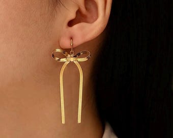18k Vergoldete Kokette Bogen Ohrringe Anastasia Bogen Ohrringe, Kokette Schmuck Geschenk für sie Beste Freundin Geschenk Gold Bogen Ohrringe Tropfen Ohrringe