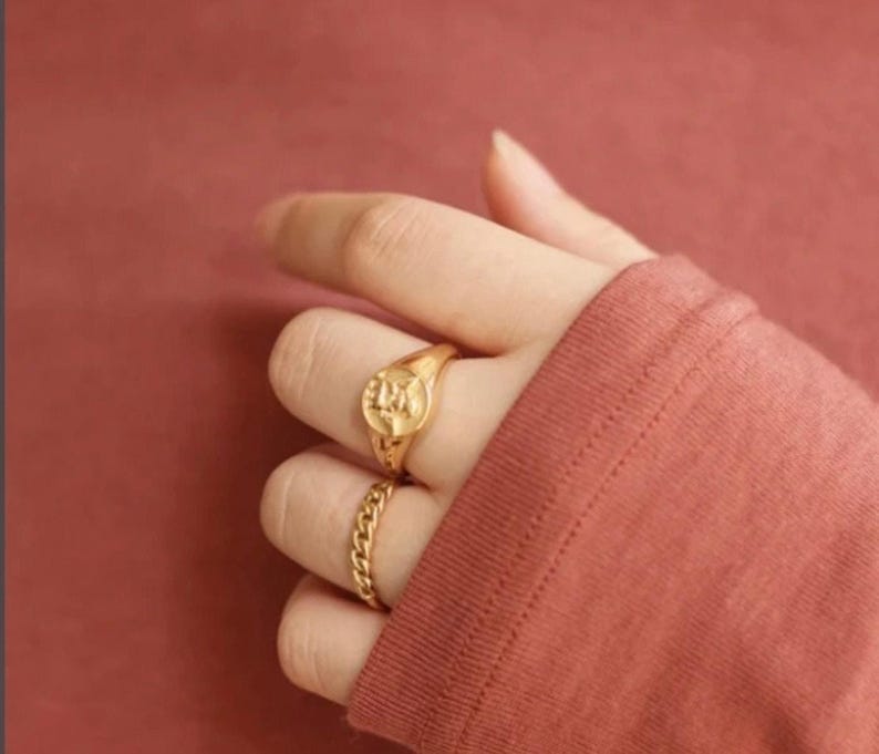 18K Vergoldet Schutzengel Ring, Schutzengel Ring, 18K Vergoldet, Edelstahl, Engel Ring, Minimalistischer Ring Wasserdicht Gold Ring Bild 5