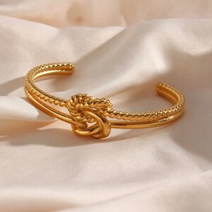 18k Gold Plated Double Knot Bangle Bracelet Elegant Bangle Stainless Steel Gold Plated Bangle Divergent Bangle Gift for Her 18KGold Bracelet