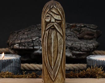 Odin Noorse godheid van wijsheid en oorlog – 6 inch lindehouten standbeeld, Viking-altaardecor, beeldje voor heidense display, cadeau voor verzamelaar