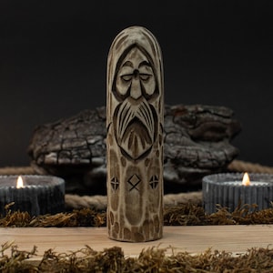 Odin, Allfather and Norse God of Wisdom & War – 6 Inches, Hand-Carved Brown Wooden Figurine, Viking Altar Statue, Heathen Decor, Unique Gift