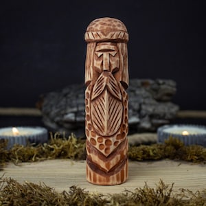 Red Njord Wooden Figurine – Norse God of Seas and Wealth Statue, Hand-Carved Pagan Altar Decor, Viking Spiritual Symbol, Mythology Gift Him.