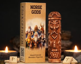 Thor Wooden Figurine, Norse God Statue for Home Altar, Viking Shelf Decor, Mythology Gift