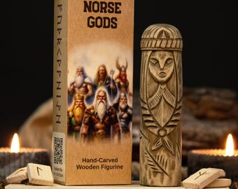 Freyja Wooden Norse Goddess Figurine, Statue for Altar Decor, Viking Shelf Accent, Pagan Gift