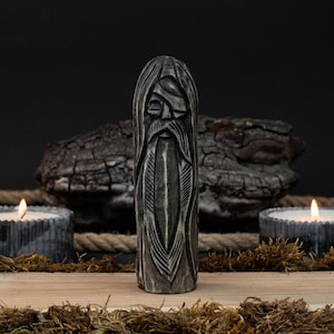 Odin, Mighty Norse God of War and Wisdom – 6 Inches, Handcrafted Black Wooden Figurine, Sacred Altar Statue, Heathen Decor, Viking Gift.