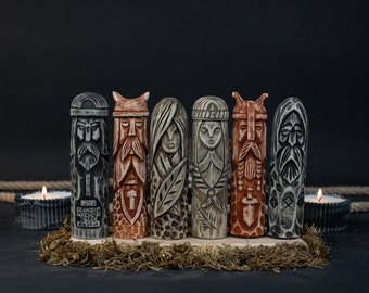 Wooden figurine Set 6 PCS. Scandinavian Gods. Wood carving. Altar. Heathen. Gods wooden sculpture. Hand Carved. Scandinavian Gifts.