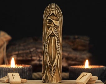 Odin Wood Statue, Hand Carved Norse God Idol, Viking Altar Decor, Pagan Figure, 6 in
