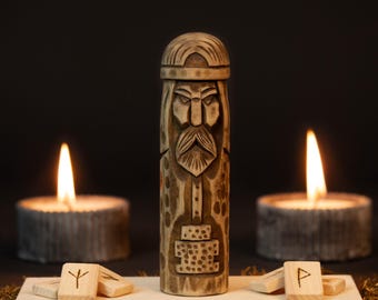 Handgeschnitzte Thor-Figur aus Holz, nordischer Gott, für spirituelle Altäre, Heimdekoration, Kollektion