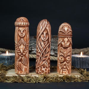 Skadi, Freyja, Eir, Handcrafted Wooden Sculptures. Goddesses of Beauty and Healing. Viking Carving Home Decor Statue. Gift for a Connoisseur