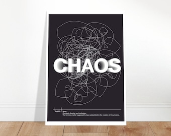 Chaos Poster Graphic Design Print Prints Typography Print Graphic Design Poster Modern Design Print Black And White Poster Bahaus Print