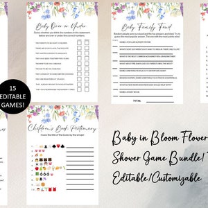 Baby in Bloom Flower Baby Shower Game Bundle, 15 Editable Baby Shower Game Bundle, Baby in Bloom Flower Themed