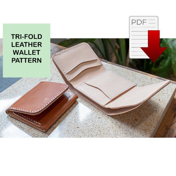 Modèle de portefeuille en cuir à trois volets, portefeuille PDF, modèle PDF de portefeuille moderne, modèle de portefeuille, modèle de cuir, cuir fait main, modèle numérique