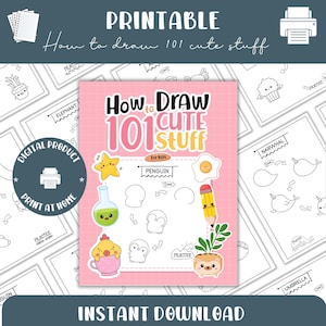 How to draw 101 cute animals and other objects, Easy step-by-step drawing for kids, Simple drawing and colouring book, A4 and US Letter