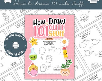 Kids Drawing Book, 101 Cute Animals & Objects (Digital Download)