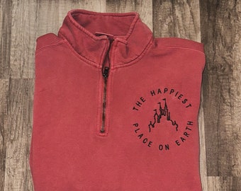 Happiest Place on Earth | Disney Embroidered Quarter Zip Sweatshirt