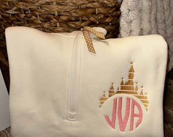 Cinderella Castle Monogram | Disney Embroidered Quarterzip | Embroidered Sweatshirt