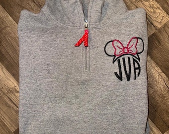 Felpa con cerniera a un quarto e monogramma ricamato con orecchie di Minnie Mouse