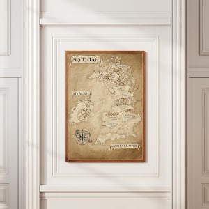 Póster de mapa de Prythian: impresión digital de Acotar, arte de pared de fantasía, decoración de la Corte de Espinas y Rosas, arte literario imprimible