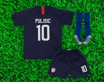 Pulisic #10 Blue Soccer Vintage Jersey Special Kit & Shorts Set for Boys and Girls