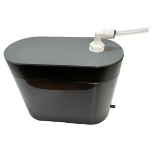 May include: A black oval-shaped water reservoir with a white plastic fitting and a clear tube attached to the top. The reservoir has a small white tube coming out of the bottom.