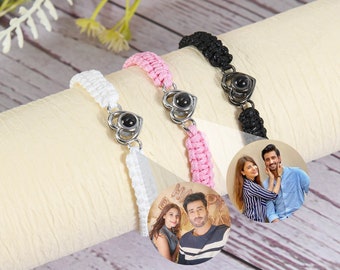 Personalized Photo Projection Bracelet,Braided Rope Bracelet,Heart Picture Bracelet,Memorial Couples Bracelet,Best Friend Bracelet