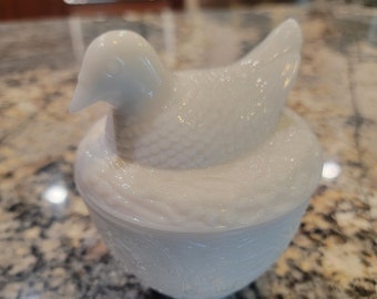 Vintage Avon Bird On Nest White Milk Glass Trinket Jar 5" Tall