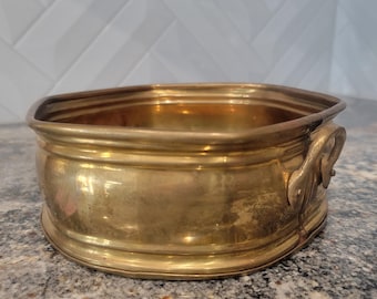 Vintage Brass Hexogonal Planter with Handles
