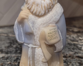 Rare HTF Signed and Numbered 3661 Fenton Glass Santa Depicting A Snowy Night Sky