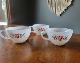 Fire King Primrose Pattern Anchor Hocking Vintage 50's Tea Cups Set of 3