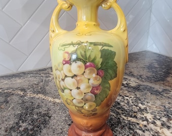 Antique Bisque Porcelain Royal Wettina Roberts Hanke Art Nouveau Vase Depicting Grapes