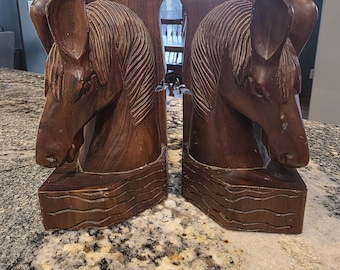 Set of Wooden Horse Bookends