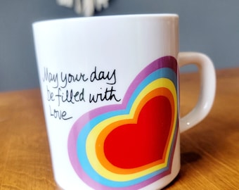 Vintage 80s Rainbow Heart “May Your Day Be Filled With Love” The Love Mug - Avon Easter 1983 Coffee Tea Mug