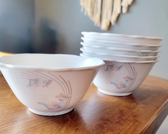 Set of 6 Vintage Meloware Deluxe 10oz Bowls with Floral Design