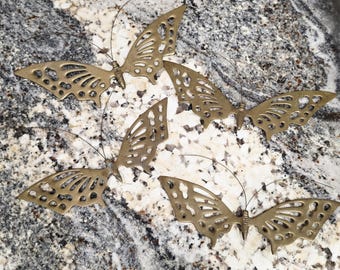 Vintage Brass Butterfly Wall Hangings Set of 4 10" and 11"