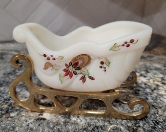 Rare HTF Fenton Signed Glass Sleigh with a Brass Sled