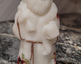 Rare HTF Signed Fenton Glass Santa with Poinsettias and Gold Belt