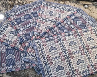 Set of 6 Reversible Vintage Placemats with Heart Design