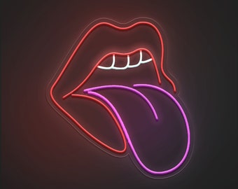 Tongues Out Neon Light Bedroom Wall Hanging Decor | Vintage Lips & Tongue Neon Art | Bar Wall Decor | Rock n Roll Art |Above Couch Decor